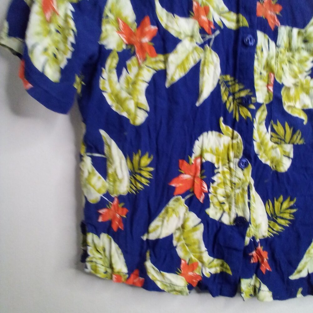 Forever 21 Shirt Women S Button Up Short Sleeve Tropical Hawaiian Blue Yellow - Picture 5 of 15